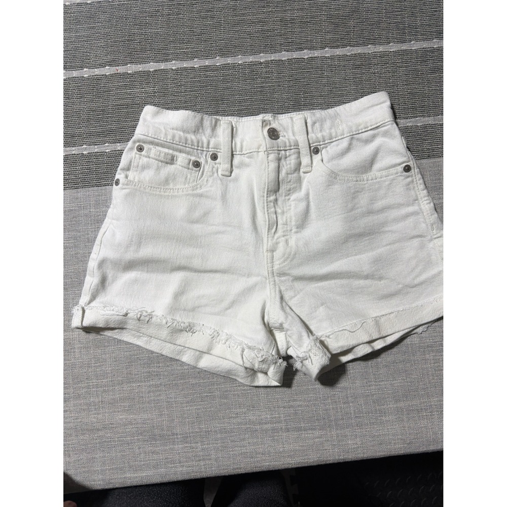 Madewell‎ White Denim High Waisted Raw Hem Shorts Womens Size 25